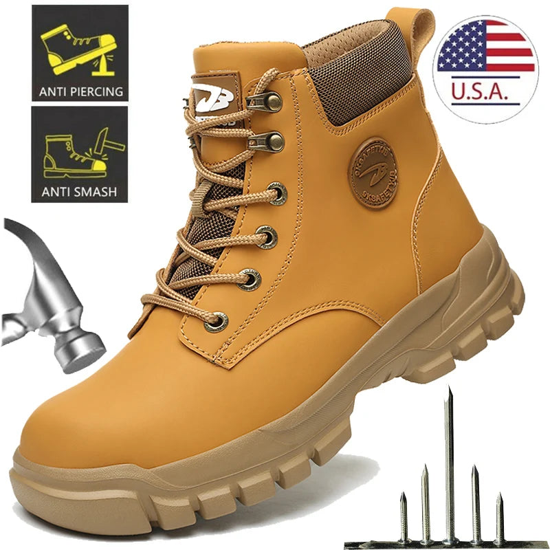 Men’s Waterproof Steel Toe Work Boots – Anti-Puncture, Non-Slip